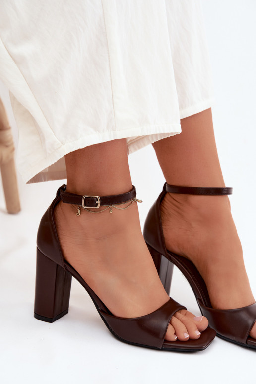 Women's Block Heel Sandals In Faux Leather Chocolate Melvra