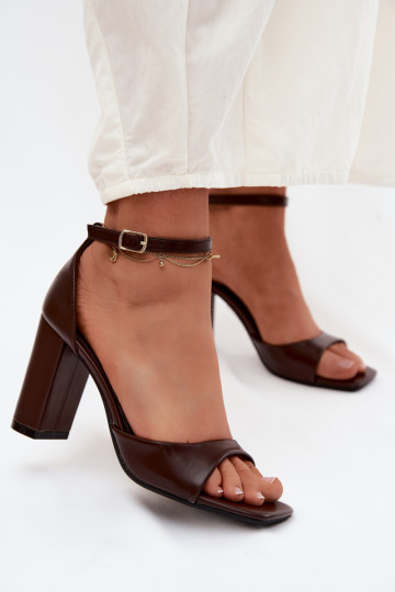 Women's Block Heel Sandals In Faux Leather Chocolate Melvra 2