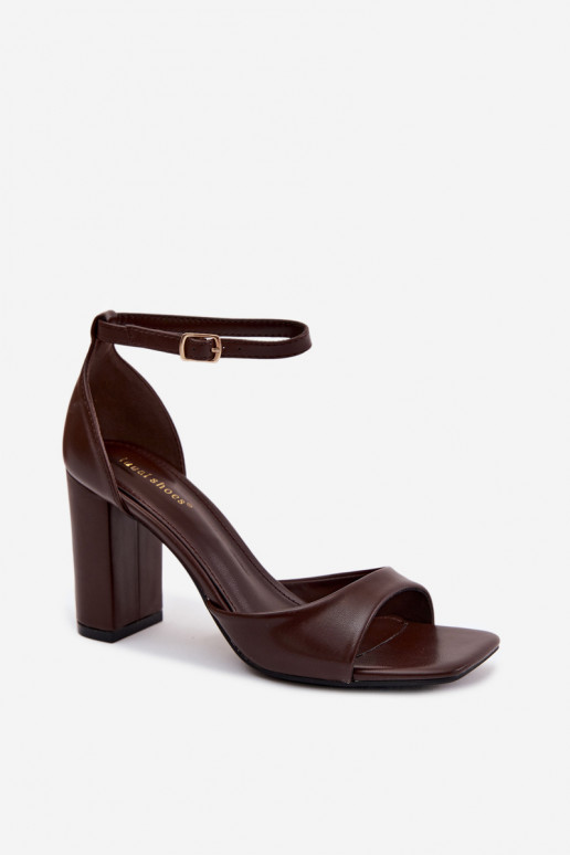 Women's Block Heel Sandals In Faux Leather Chocolate Melvra