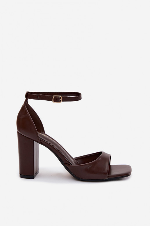 Women's Block Heel Sandals In Faux Leather Chocolate Melvra