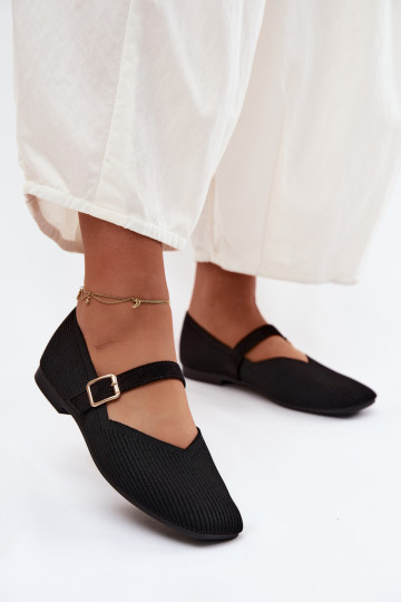 Striped Material Ballerinas With Strap And Clasp Black Calvra 2