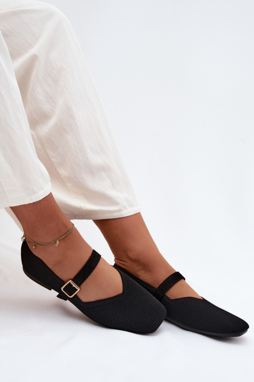 Striped Material Ballerinas With Strap And Clasp Black Calvra