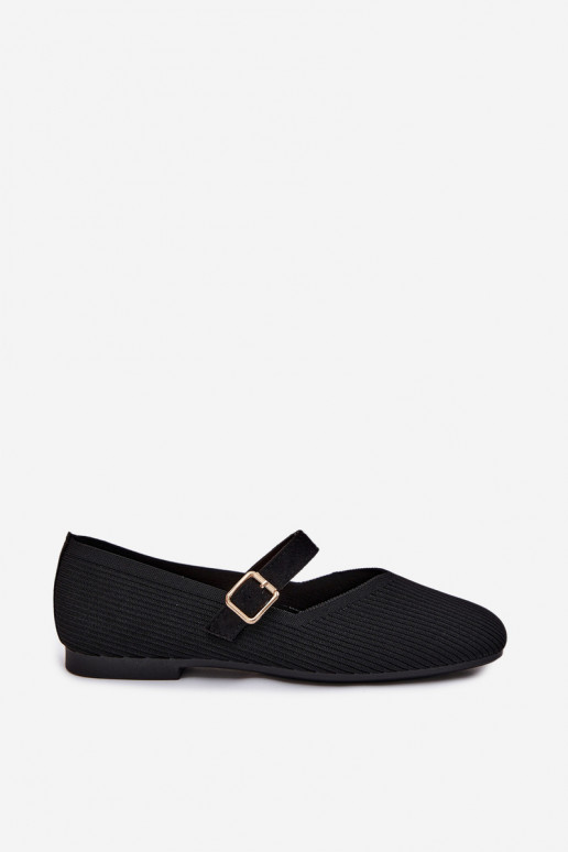 Striped Material Ballerinas With Strap And Clasp Black Calvra