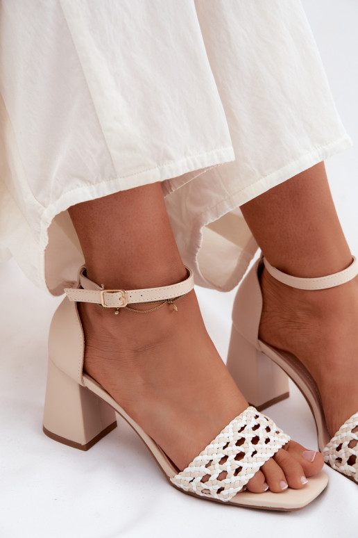 Women's Block Heel Sandals With Woven Light Beige Felena
