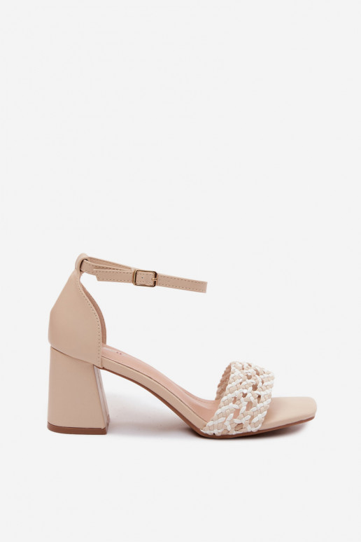 Women's Block Heel Sandals With Woven Light Beige Felena