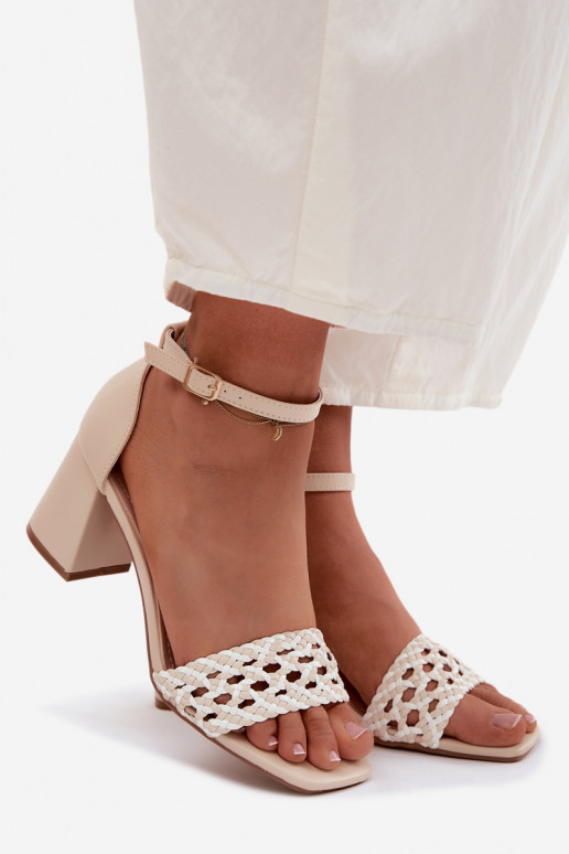 Women's Block Heel Sandals With Woven Light Beige Felena