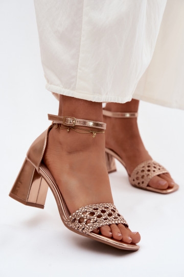 Women's Block Heel Sandals With Woven Champagne Felena