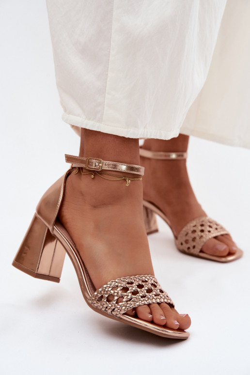 Women's Block Heel Sandals With Woven Champagne Felena