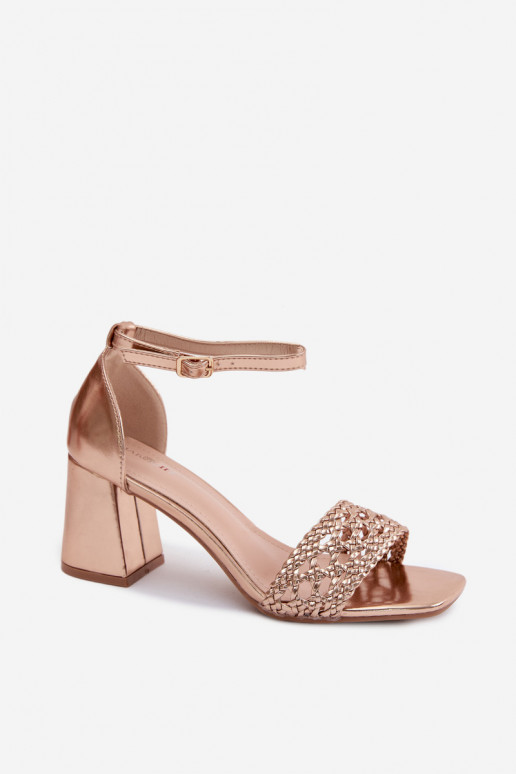 Women's Block Heel Sandals With Woven Champagne Felena