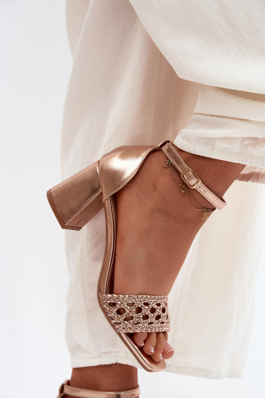 Women's Block Heel Sandals With Woven Champagne Felena