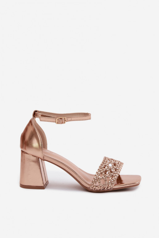 Women's Block Heel Sandals With Woven Champagne Felena