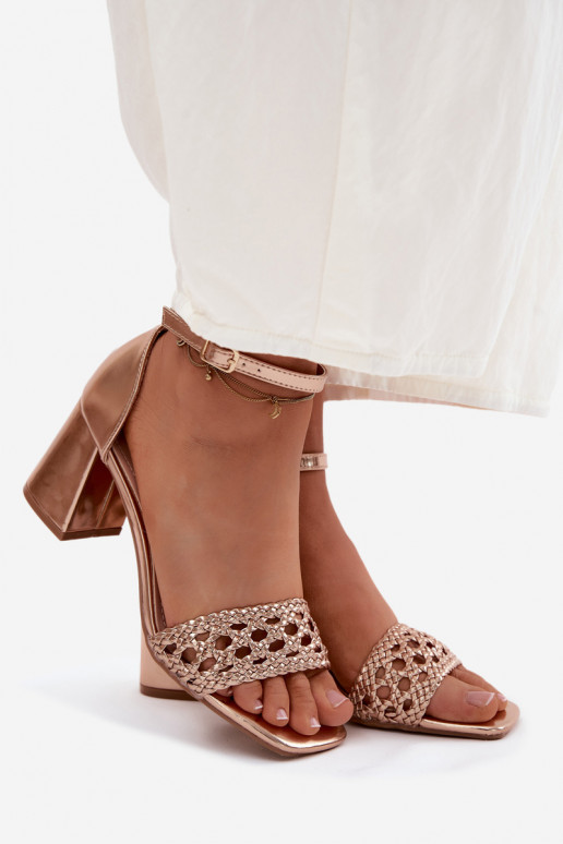 Women's Block Heel Sandals With Woven Champagne Felena