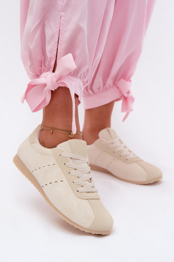 Sneakersy DamskiewithEko Zamszu Niskie Jasnobeżowe Melvelin