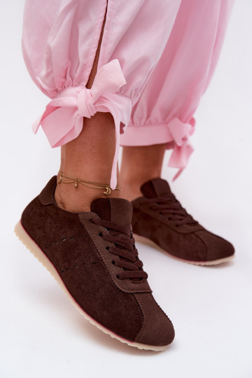 Brązowe damskie sneakersy z sztucznej zamszowej Melvelin