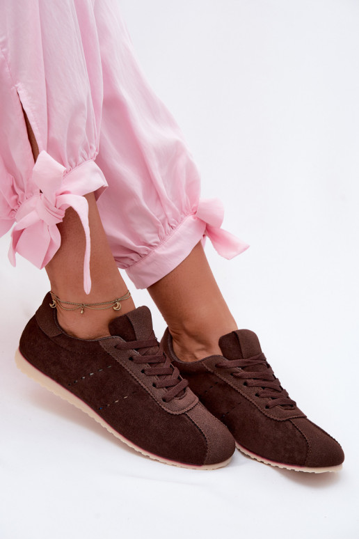 Brązowe damskie sneakersy z sztucznej zamszowej Melvelin