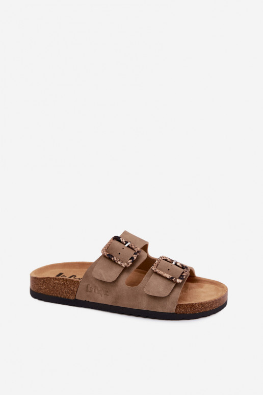 Khaki women's slippers with buckles Lee Cooper LCIN-26-35-4451L