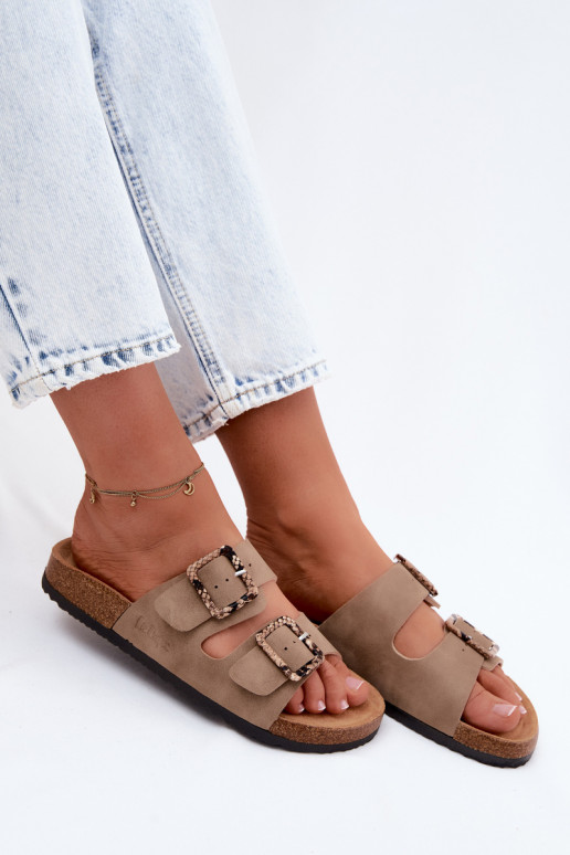 Khaki women's slippers with buckles Lee Cooper LCIN-26-35-4451L