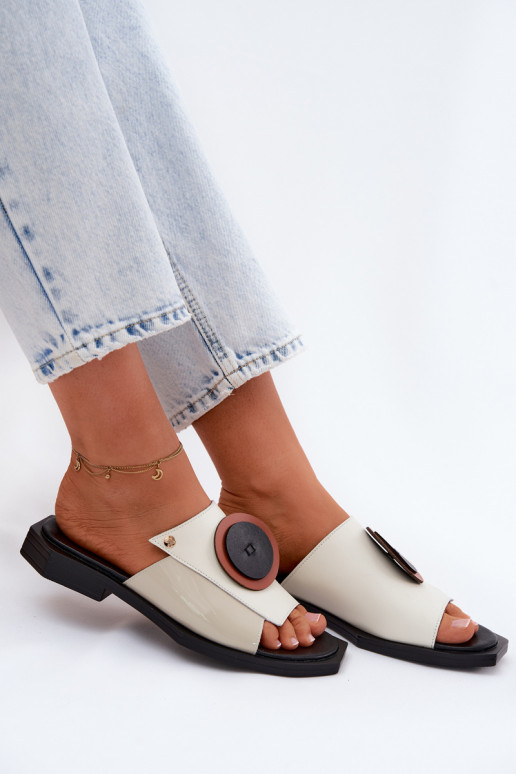 Leather Women's Geometric Slides Maciejka K7479-01 Beige and Black