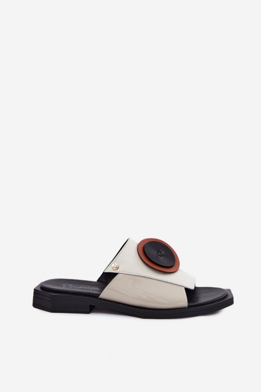 Leather Women's Geometric Slides Maciejka K7479-01 Beige and Black