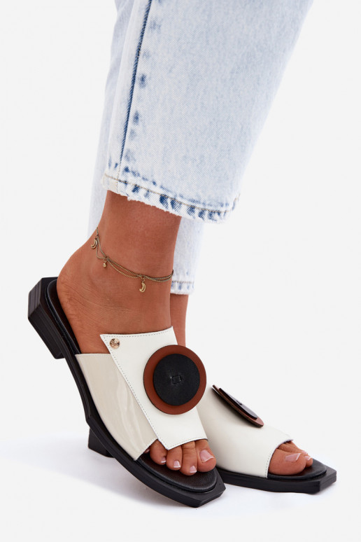 Leather Women's Geometric Slides Maciejka K7479-01 Beige and Black