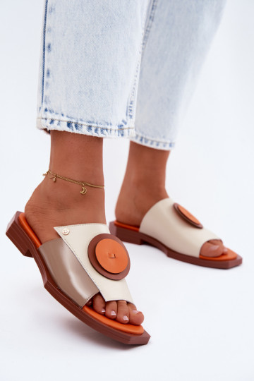 Leather Women's Geometric Slides Maciejka K7479-18 Beige-Orange 2