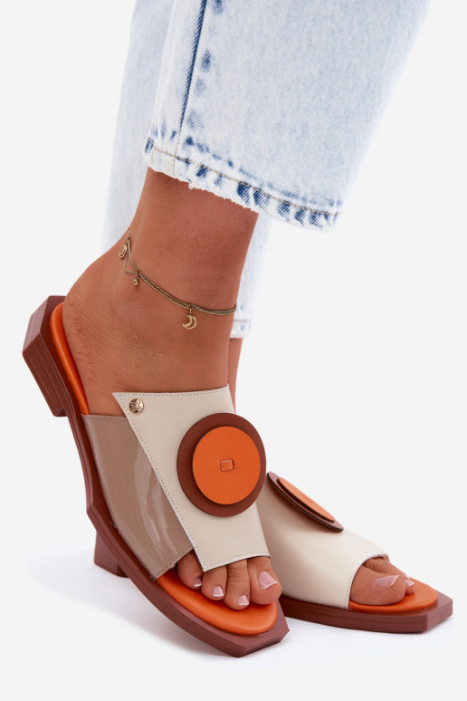 Leather Women's Geometric Slides Maciejka K7479-18 Beige-Orange