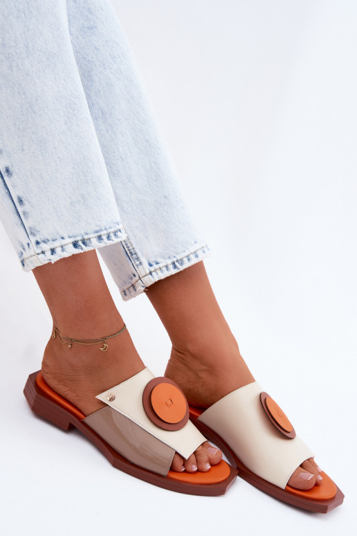 Leather Women's Geometric Slides Maciejka K7479-18 Beige-Orange