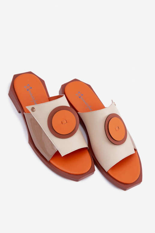 Leather Women's Geometric Slides Maciejka K7479-18 Beige-Orange