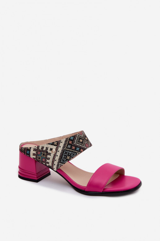 Leather Patterned Women's Heeled Sandals Maciejka K7522-15 Fuchsia
