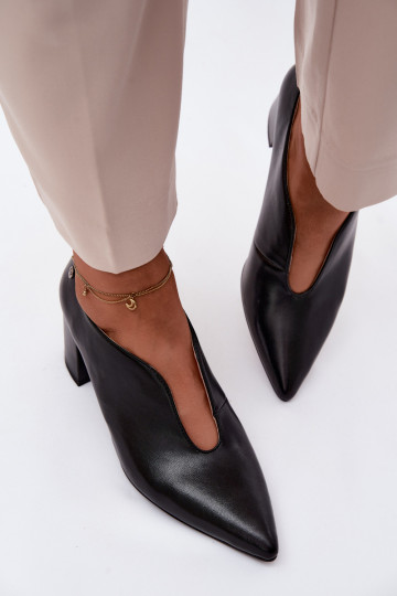 Leather Women's Block Heel Shoes Maciejka K7469-01 Black