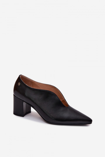 Juodos spalvos odiniai moteriški bateliai su kulniukais Tai turiciejka K7469-01 2