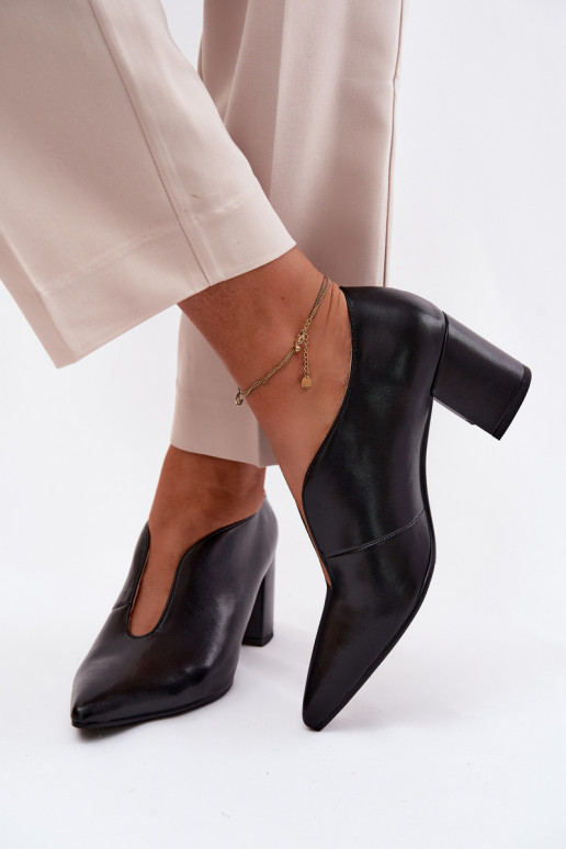 Leather Women's Block Heel Shoes Maciejka K7469-01 Black