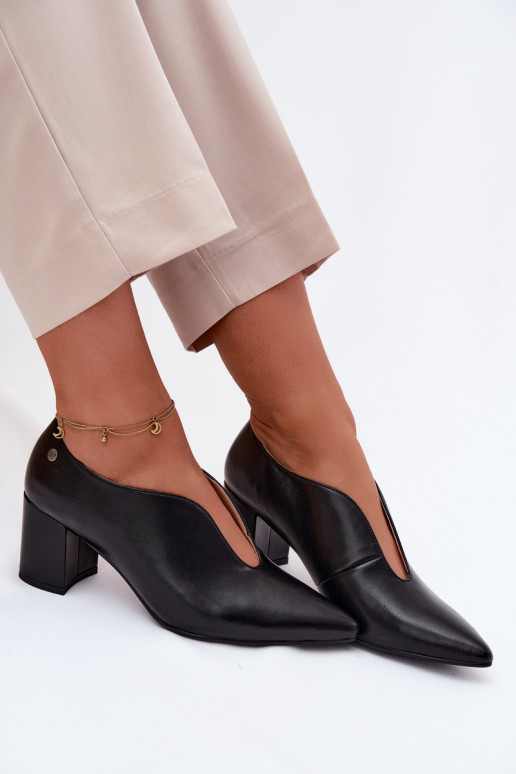 Leather Women's Block Heel Shoes Maciejka K7469-01 Black
