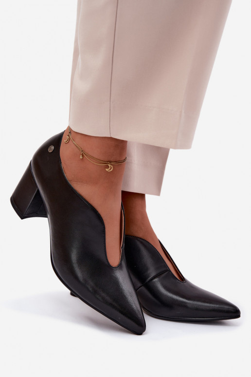 Leather Women's Block Heel Shoes Maciejka K7469-01 Black