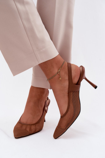 Leather Openwork Women's Sandals Pumps High Heels Maciejka K7507-29 Brown 2