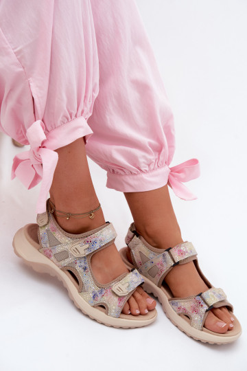 Leather Patterned Women's Sandals In Sporty Style Multicolor Morenia