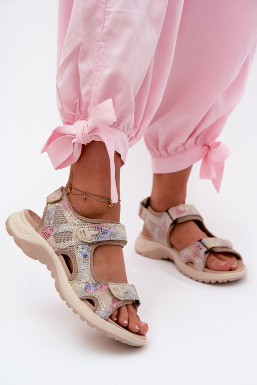 Leather Patterned Women's Sandals In Sporty Style Multicolor Morenia