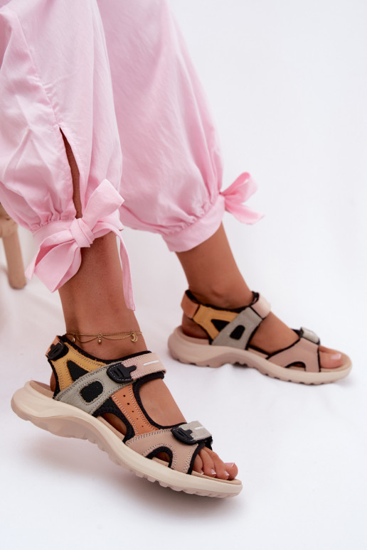 Leather Women's Sport Style Orange and Black Sandals Morenia