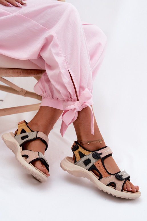 Leather Women's Sport Style Orange and Black Sandals Morenia