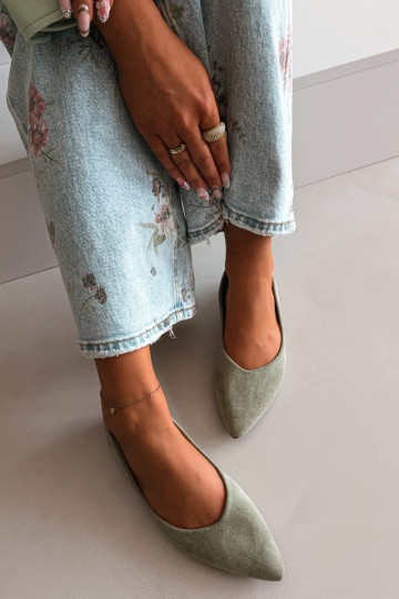 Green Eco Suede Flat Ballerinas Lelisa 2