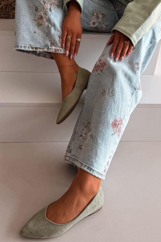 Green Eco Suede Flat Ballerinas Lelisa