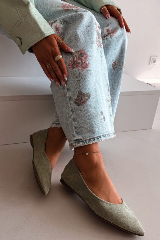 Green Eco Suede Flat Ballerinas Lelisa