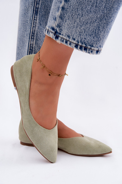 Green Eco Suede Flat Ballerinas Lelisa