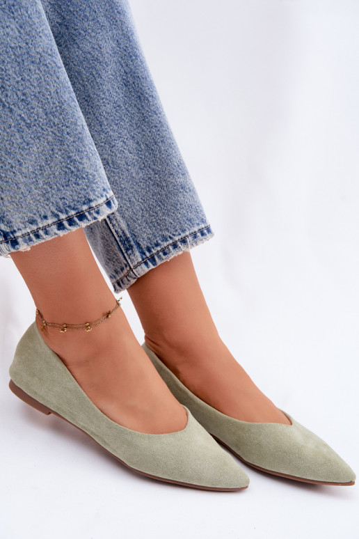Green Eco Suede Flat Ballerinas Lelisa
