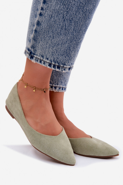 Green Eco Suede Flat Ballerinas Lelisa