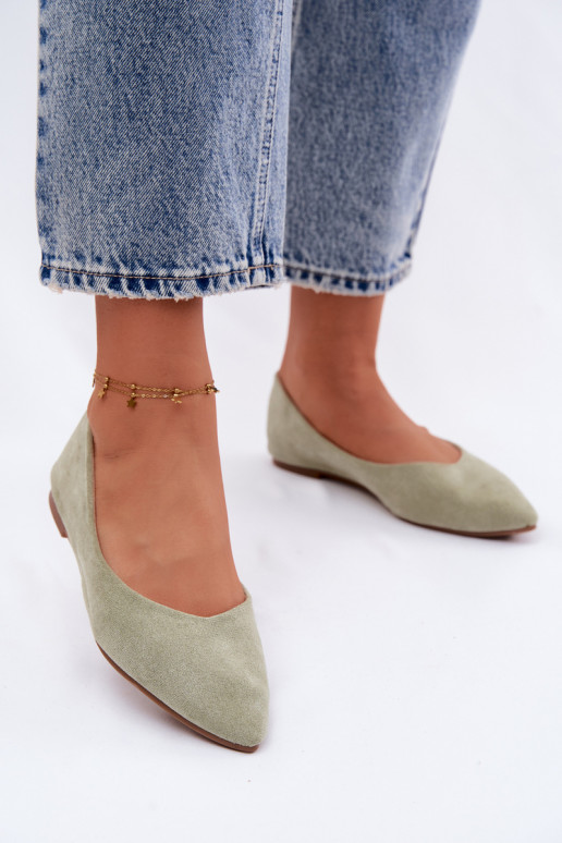 Green Eco Suede Flat Ballerinas Lelisa