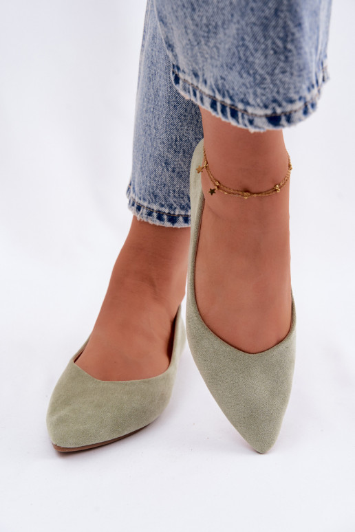 Green Eco Suede Flat Ballerinas Lelisa