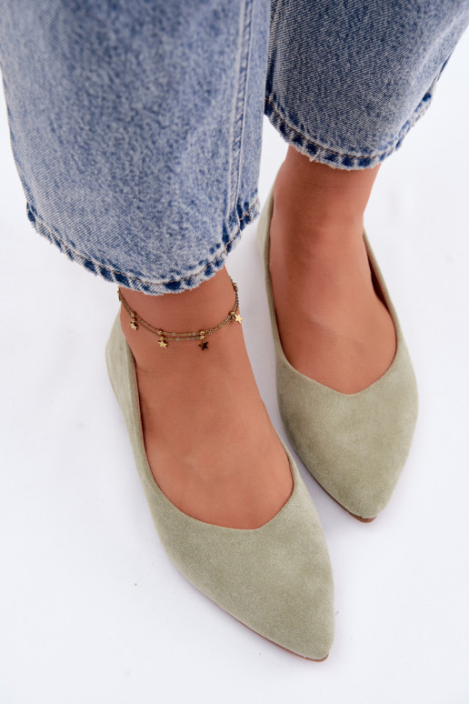 Green Eco Suede Flat Ballerinas Lelisa