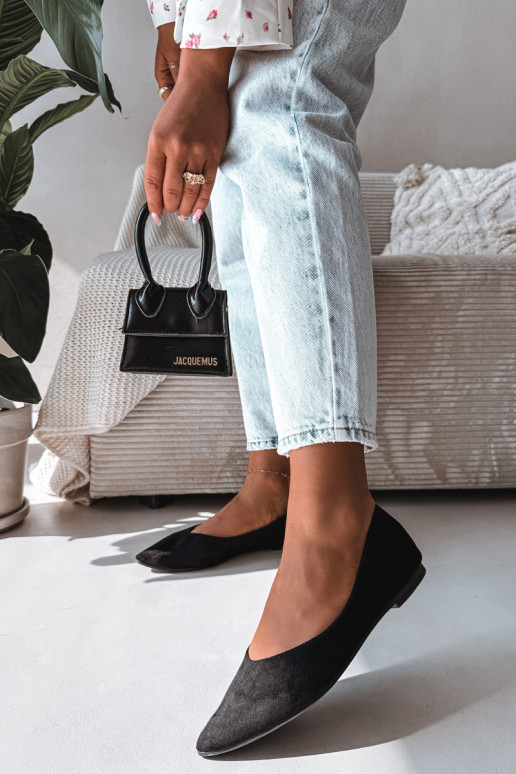 Flat Eco Suede Black Ballerinas Lelisa