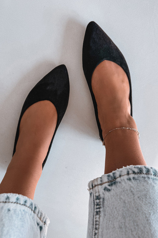 Flat Eco Suede Black Ballerinas Lelisa